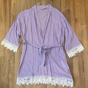 Elegant Lavender Robe with Lace Trim